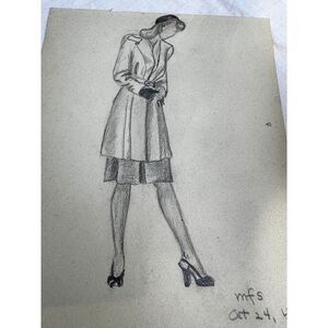 Gorgeous Vintage pencil sketch of a woman signed and dated MFS 1945